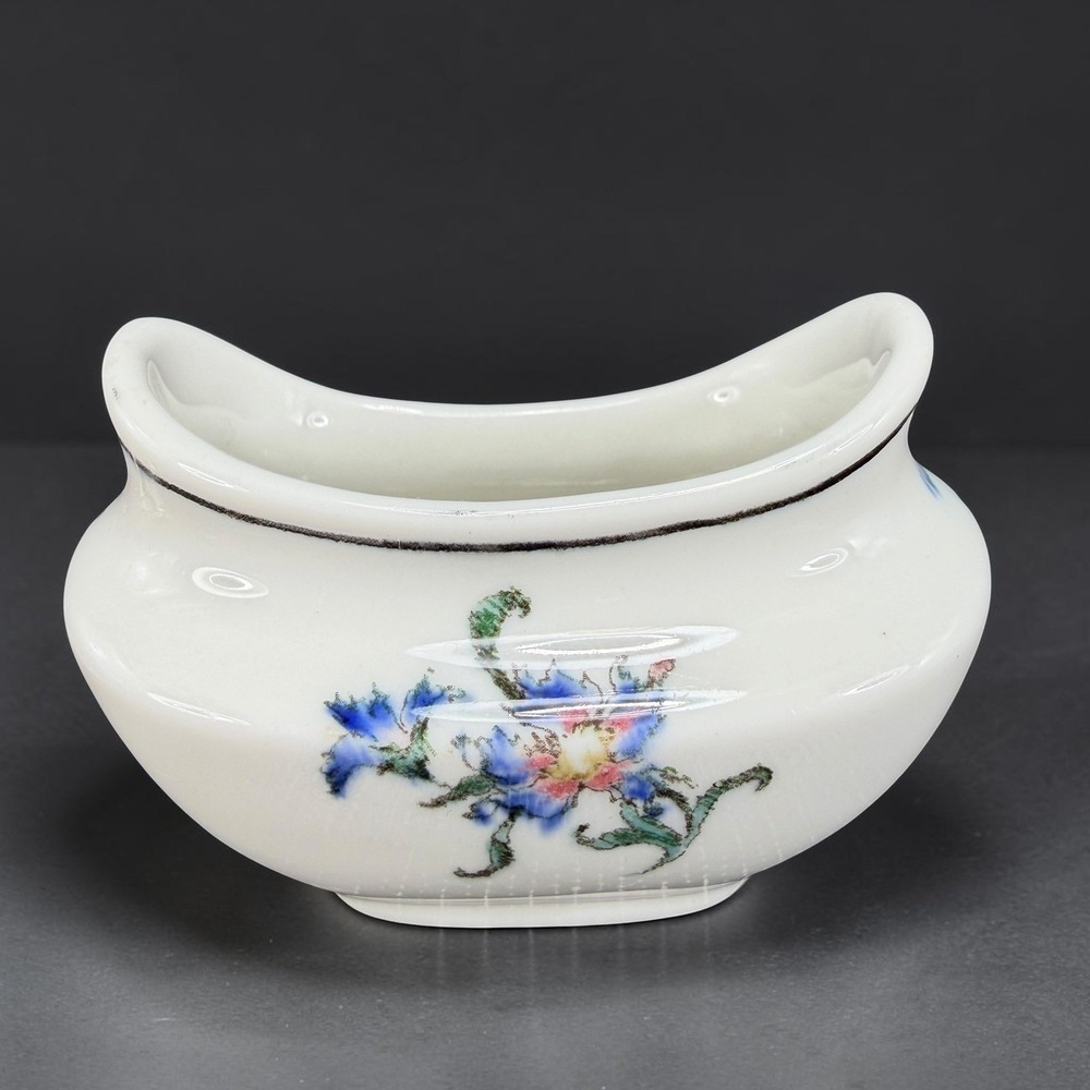 Lamberton China Scammell Floral Small Oval Bowl White Blue Pink Made in USA